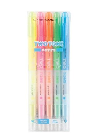 Fosforlu Kalem 5 Renk Şeffaf Two Tone 1 Paket İşaret Kalemi 5 li Sarı Pembe Turuncu Yeşil Mavi