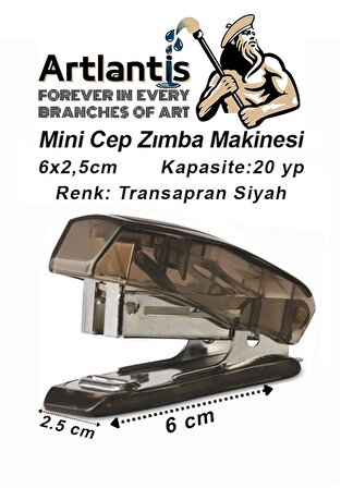 Mini Zımba Makinesi 24/6 Siyah Std S3T 1 Adet Cep Zımba Makinası 20 Sayfa Kapasite Öğrenci Okul Büro