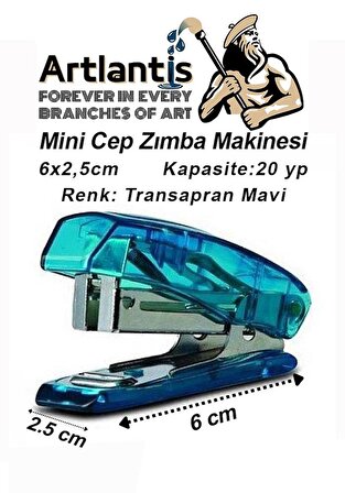Mini Zımba Makinesi 24/6 Mavi Std S3T 1 Adet Cep Zımba Makinası 20 Sayfa Kapasite Öğrenci Okul Büro