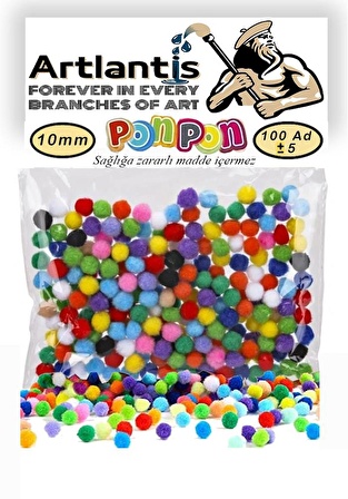 Ponpon 10 mm 100 Lü 1 Paket Karışık Renk Pon Pon 10 mm Pompom 1 cm Elişi Etkinliği Anasınıfı Kreş Okul Öncesi Pom Pom