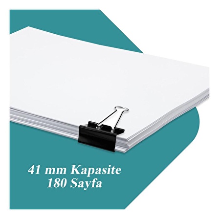 Çelik Kıskaç Klips 41 mm 12 Adet 1 Paket Metal Mandal Binder Clips Kıska 180 Sayfa Kapasiteli Çok Amaçlı Kullanım