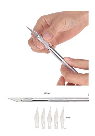 Kretuar Bıçağı 5 Yedek Bıçaklı 1 Paket Hobi Maket Tasarım Neşteri Çelik Alaşımlı Paslanmaz Hassas Kesim Bıçağı 25 Dereceli