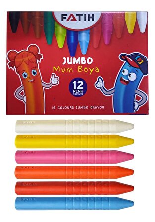 Jumbo Mum Boya 12 Li 1 Paket 12 Renk Jumbo Mumboya Elleri Kirletmeyen Yıkanabilir Silinebilir Karton Kutu