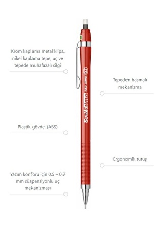 Scrikss Simo R&D Japan Uçlu Kalem Kırmızı 0.7 1 Adet ve Mikro 0,7 Versatil Kalem Uçu Siyah 3 Paket 