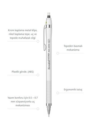 Scrikss Simo R&D Japan Uçlu Kalem Beyaz 0.7 1 Adet ve Mikro 0,7 Versatil Kalem Uçu Siyah 3 Paket 