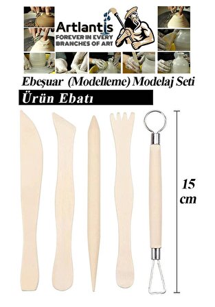 Ebeşuar Seti 5 li 15 cm 1 Paket Ahşap Modelaj Modelleme Aletleri Seramik Kil ve Heykel Modelaj Kalemi