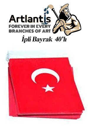 İpli Bayrak Orta Boy 40'lı 8x13cm 1 Paket Türk Bayrağı Kağıt İpli Sıralı Ayyıldız Bayrak Sınıf Süsü Okul Bayram