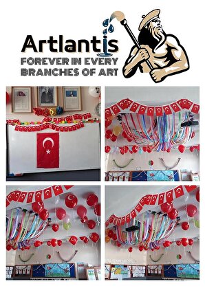 İpli Bayrak Orta Boy 40'lı 8x13cm 1 Paket Türk Bayrağı Kağıt İpli Sıralı Ayyıldız Bayrak Sınıf Süsü Okul Bayram
