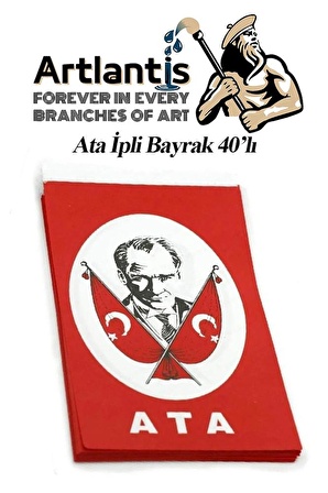 İpli Ata Bayrak Orta Boy 40'lı 8x13cm 1 Paket Atalı Bayrak Kağıt İpli Sıralı Ayyıldız Bayrak Sınıf Süsü Okul Bayram