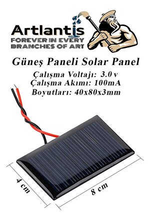 Güneş Paneli Solar Panel 4x8 cm 3 volt 100 mA 1 Adet Güneş Enerjisi Okul Sınıf Deney Çalışmaları