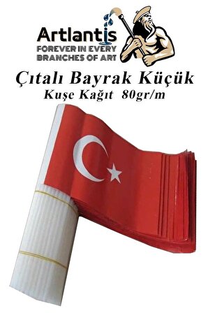 Çıtalı Bayrak Kağıt 20x12 cm 50 Adet Ay Yıldızlı Türk Bayrağı Çıtalı Sopalı Küçük Bayrak Plastik Çubuklu Bayrak