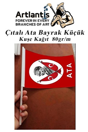 Çıtalı Ata Bayrak Kağıt 20x12 cm 10 Adet Atalı Bayrak Çıtalı Sopalı Küçük Bayrak Plastik Çubuklu Bayrak