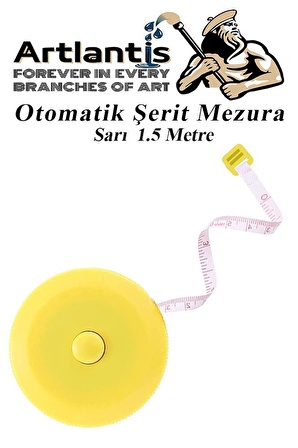 Otomatik Şerit Mezura 1.5 Metre Sarı Renk 1 Adet Yuvarlak Cep Mezurası 150 cm Mezro Terzi Metresi Vücut Ölçüm Metresi