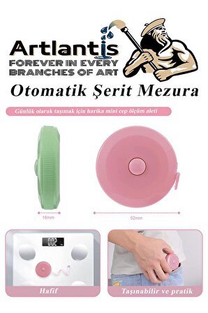 Otomatik Şerit Mezura 1.5 Metre Kırmızı Renk 1 Adet Yuvarlak Cep Mezurası 150 cm Mezro Terzi Metresi Vücut Ölçüm Metresi