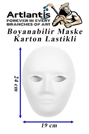 Maske Boyama 19x24 cm 1 Adet Boyanabilir Maske Karton Lastikli İnsan Yüzü Suratı Okul Sınıf Etkinlikleri Hobi