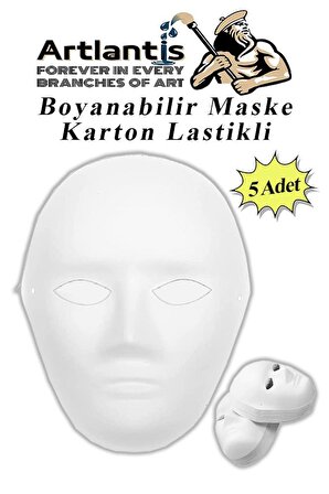 Maske Boyama 19x24 cm 5 Adet Boyanabilir Maske Karton Lastikli İnsan Yüzü Suratı Okul Sınıf Etkinlikleri Hobi