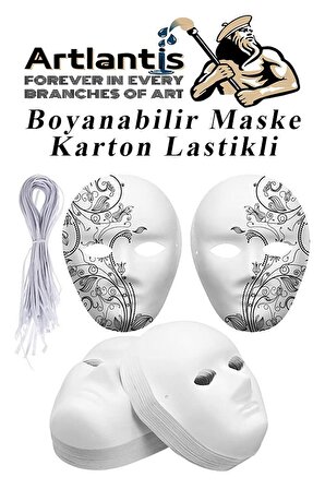 Maske Boyama 19x24 cm 10 Adet Boyanabilir Maske Karton Lastikli İnsan Yüzü Suratı Okul Sınıf Etkinlikleri Hobi