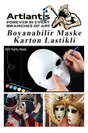 Maske Boyama Seti 1 Adet Boyanabilir Maske Karton Lastikli İnsan Yüzü Suratı Okul Sınıf Etkinlikleri Hobi 19x24 cm