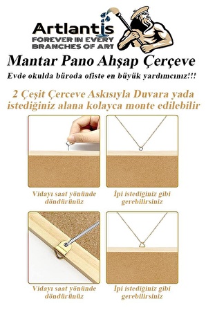 Mantar Pano Ahşap Çerçeve 40x60 cm 1 Adet Harita Çivisi Hediyeli Duvara Monte Mantar Çerçeve Evde Okulda Büroda Ofiste