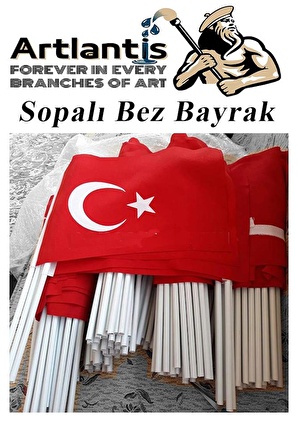 Sopalı Bez Bayrak 20x30 Cm 5 Adet Saplı Bayrak Ay Yıldız Plastik Çıtalı 20*30 Bez Bayrak Mill Bayram Kutlama