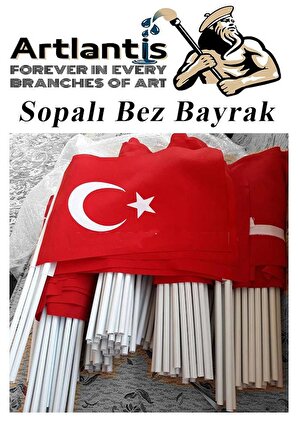 Sopalı Bez Bayrak 20x30 Cm 10 Adet Saplı Bayrak Ay Yıldız Plastik Çıtalı 20*30 Bez Bayrak Mill Bayram Kutlama