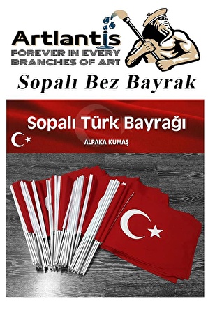 Sopalı Bez Bayrak 20x30 Cm 10 Adet Saplı Bayrak Ay Yıldız Plastik Çıtalı 20*30 Bez Bayrak Mill Bayram Kutlama