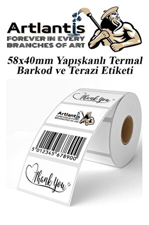 58X40 mm Barkod Etiketi Yapışkanlı 1 Adet Termal Barkot ve Terazi Etiketi 500 lü Barkod Yazıcılarına Uyumlu 