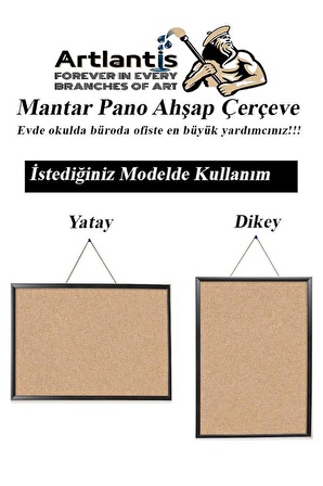 Mantar Pano Mdf Çerçeve 60x90 cm 1 Adet Harita Çivisi Hediyeli Duvara Monte Mantar Çerçeve Evde Okulda Büroda Ofiste