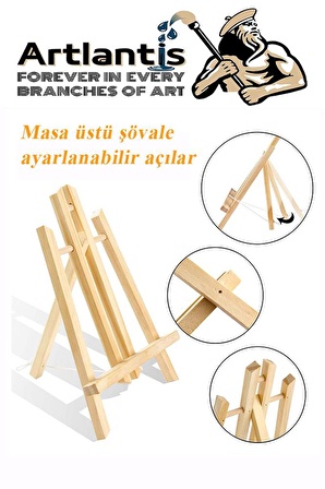 Orta Boy Şövale 1 Adet Masaüstü Şovale Ahşap Üç Ayaklı Resim Şövalesi Ressam Sehpası Dekoratif Hobi Masa Üstü Ergonomik Tasarım