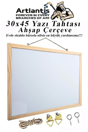 Duvara Monte Beyaz Yazı Tahtası 30x45 cm 1 Adet Laminant Yazı Tahtası Ahşap Çerçeveli Askılı Okul Ofis Büro