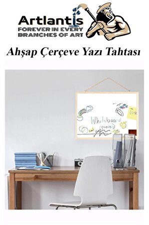 Duvara Monte Beyaz Yazı Tahtası 45x60 cm 1 Adet Laminant Yazı Tahtası Ahşap Çerçeveli Askılı Okul Ofis Büro