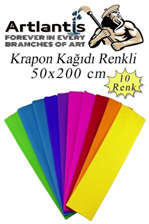 Krapon Kağıdı 10 Renk 50x200 cm 1 Paket Grapon Kağıdı Karışık Renkli 10'lu Okul Sınıf Kreş