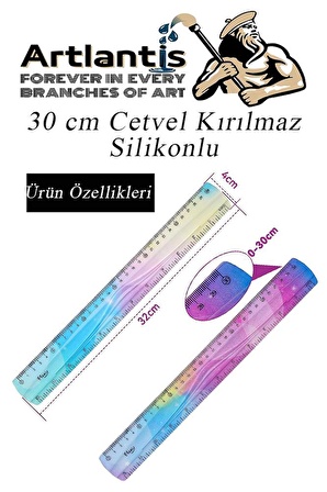 Kırılmaz Cetvel 30 Cm Silikonlu Gökkuşağı 1 Adet Flexible Silikonlu Cetvel Büro Okul Sınıf