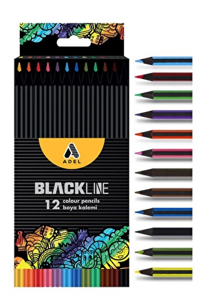 Blackline 12 li Kuru Boya Kalemi Karton Kutu 1 Paket 12 Renk Kuruboya Tam Boy Renkli Kalem