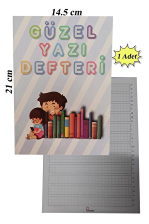 Güzel Yazı Defteri Küçük Boy 14,5x21 cm 24 Yaprak 1 Adet Klavuzlu Standart Çizgili Yazı Defteri Dik Temel Harflerle 1. Sınıf