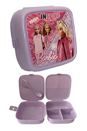 Barbie Beslenme Kutusu Lila 4 Bölmeli Kız Figürlü 1 Adet Yemek Saklama Kabı Lila Beslenme Çantası