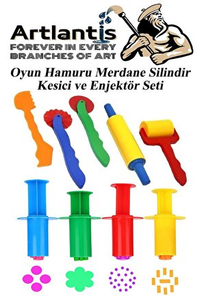 12 Renk Oyun Hamuru Kalıbı Merdane Silindir Kesici ve Enjektör Seti 21 Parça 1 Paket Okul Kreş Ana Sınıfı Etkinlik Okul Öncesi