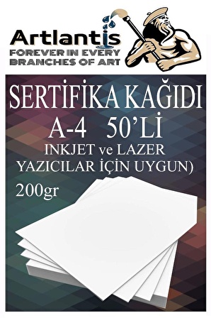 A4 Sertifika Kağıdı Kalın 50 Adet Gramajlı Fotokopi Kağıdı 200 gr Tüm Yazıcılara Uyumlu 21x29.7 cm Kalın Baskı Kağıdı