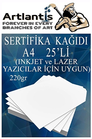 A4 Sertifika Kağıdı Kalın 25 Adet Gramajlı Fotokopi Kağıdı 220 gr Tüm Yazıcılara Uyumlu 21x29.7 cm Kalın Baskı Kağıdı