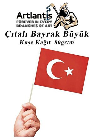 Çıtalı Bayrak Kağıt 21x29 cm 25 Adet Ay Yıldızlı Türk Bayrağı Çıtalı Sopalı Büyük Bayrak Plastik Çubuklu Bayrak
