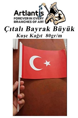 Çıtalı Bayrak Kağıt 21x29 cm 50 Adet Ay Yıldızlı Türk Bayrağı Çıtalı Sopalı Büyük Bayrak Plastik Çubuklu Bayrak