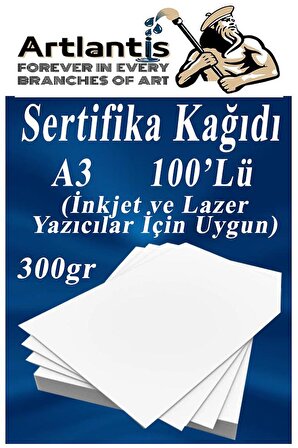A3 Sertifika Kağıdı Kalın 100 Adet Gramajlı Fotokopi Kağıdı 300 gr Tüm Yazıcılara Uyumlu 29.7x42 cm Kalın Baskı Kağıdı