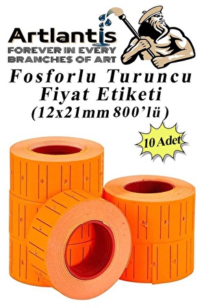 Fiyat Etiketi Turuncu 800'lü 10 Paket 12x21mm Fosforlu Turuncu Fiyat Etiketi Mx-5500 M5500 Hg979 Motex Etiket Makinesi Yedeği