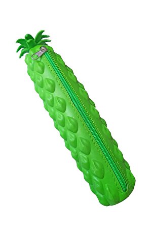 Silikon Ananas Kalemlik Yeşil 1 Adet Silikon Kalem Kutusu Eğlenceli Sevimli Ananas Figürlü Hediyelik Kalemlik