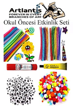 Okul Öncesi Etkinlik Seti 1 Paket Şönil Ponpon Oynar Göz Anaokulu ve Kreş Seti Pon Pon Tüylü Tel Oynargöz