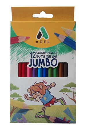 Kuru Boya Jumbo 12 Renk  Tam Boy 1 Paket Adel Jumbo Kuru Boya Kalemi Kolay Kullanım Canlı Renkler