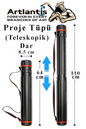 Proje Tüpü Siyah Dar 1 Adet Teleskopik Bozuka Proje Tüpü İki Kademeli Teknik Çizim Çantası