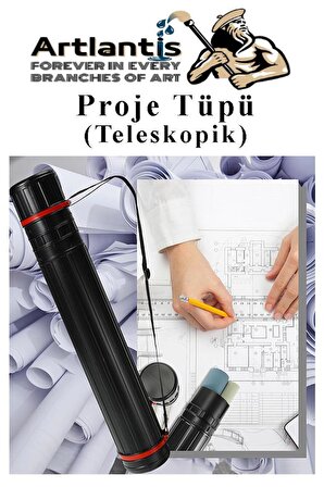 Proje Tüpü Siyah Dar 1 Adet Teleskopik Bozuka Proje Tüpü İki Kademeli Teknik Çizim Çantası
