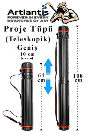 Proje Tüpü Siyah Geniş 1 Adet Teleskopik Bozuka Proje Tüpü İki Kademeli Teknik Çizim Çantası