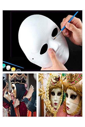 Karton Maske Boyama Seti 1 Paket İpek Fırçalı Akrilik Boyalı Boyanabilir Maske Okul Sınıf Etkinlik